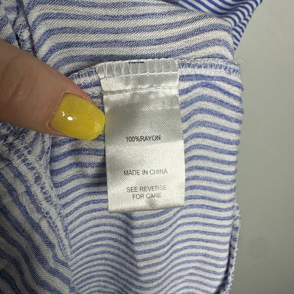 Cactus + Pearl Women's Blue and White‎ Pinstriped Smocked Top Maxi Dress SIze L - Picture 6 of 9